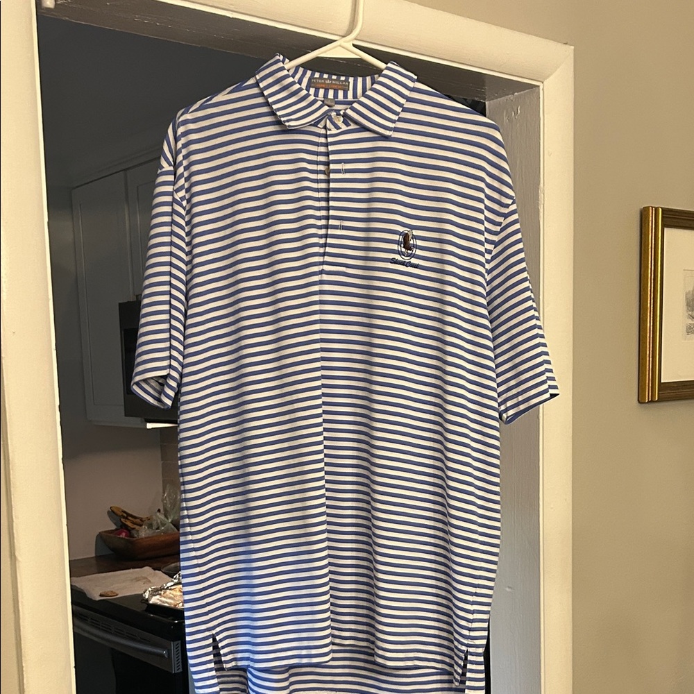 Peter Millar Blue and White Striped Polo - Shoal Creek Club Embroidery
